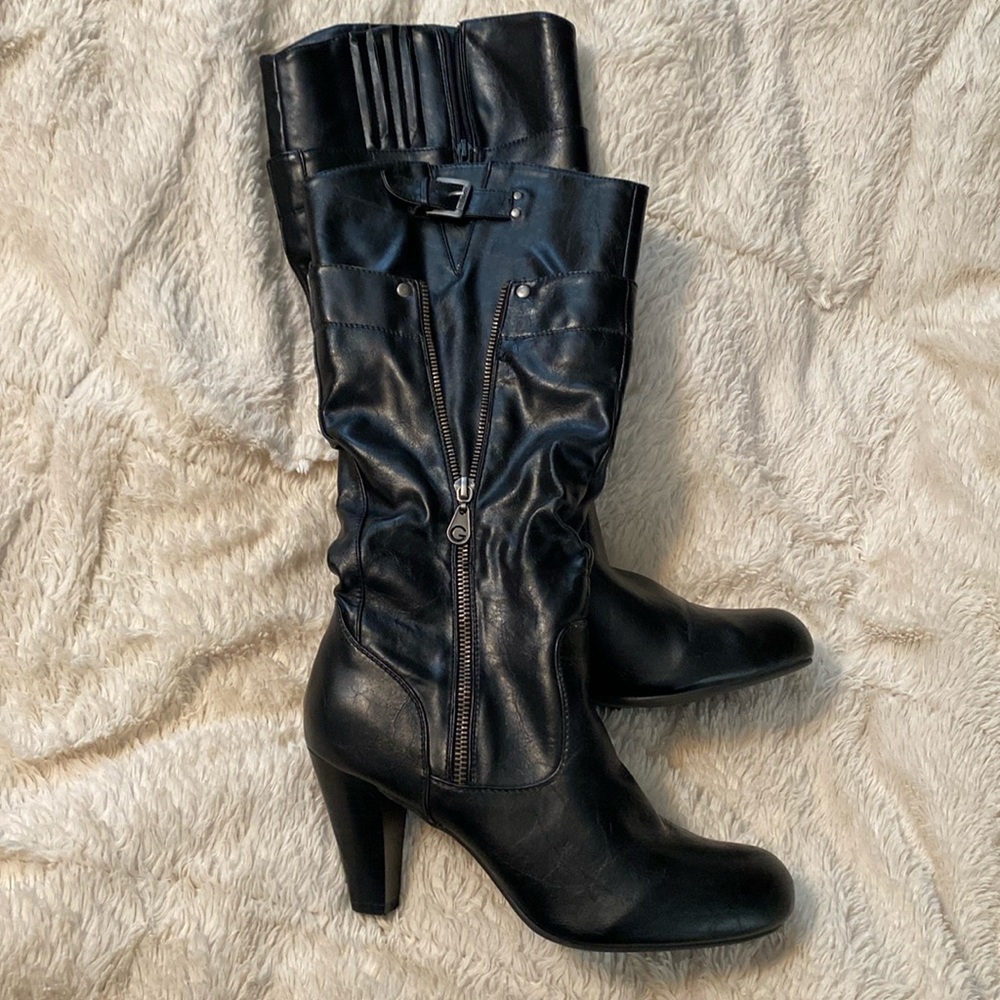 Guess heeled boots. Black, mid-calf, size 9.5